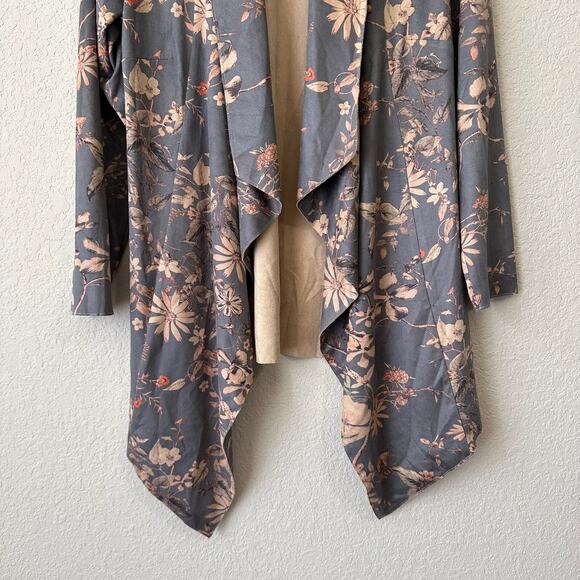 SOFT SURROUNDINGS Drape Shape Jacket Gray Floral Faux Suede Bohemian - Picture 5 of 11
